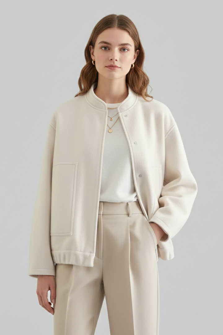 Women’s Bomber Jacket with Relaxed Fit and Woven Outer Surface