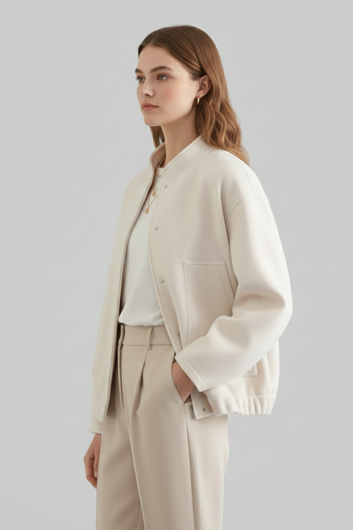 Women’s Bomber Jacket with Relaxed Fit and Woven Outer Surface