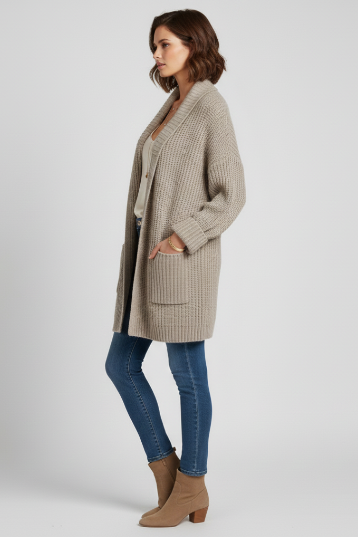 Women’s Cardigan with V Neck and Ribbed Surface