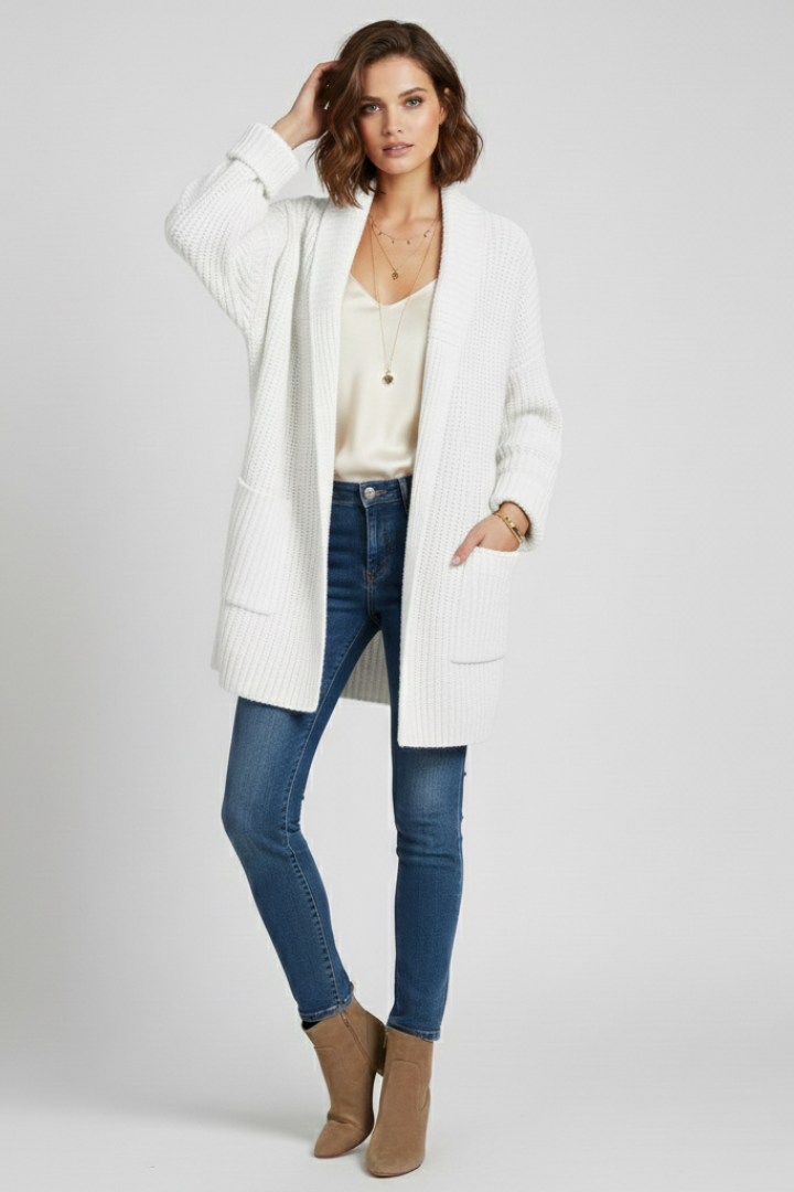 Women’s Cardigan with V Neck and Ribbed Surface