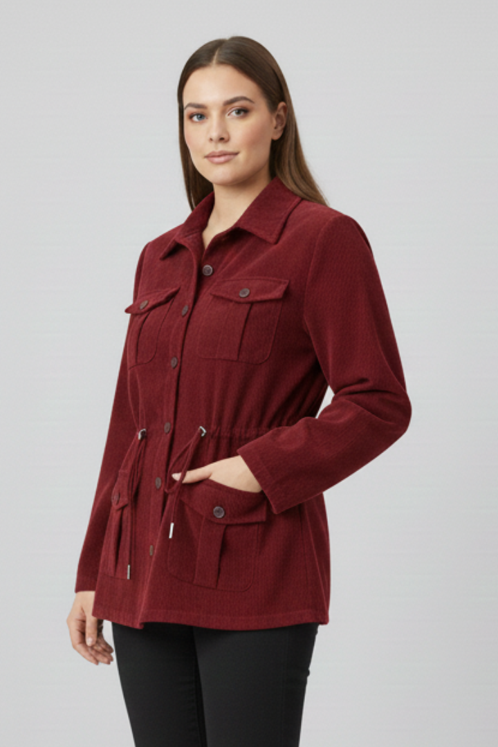 Women’s Jacket with Drawstring Waist and Buttons