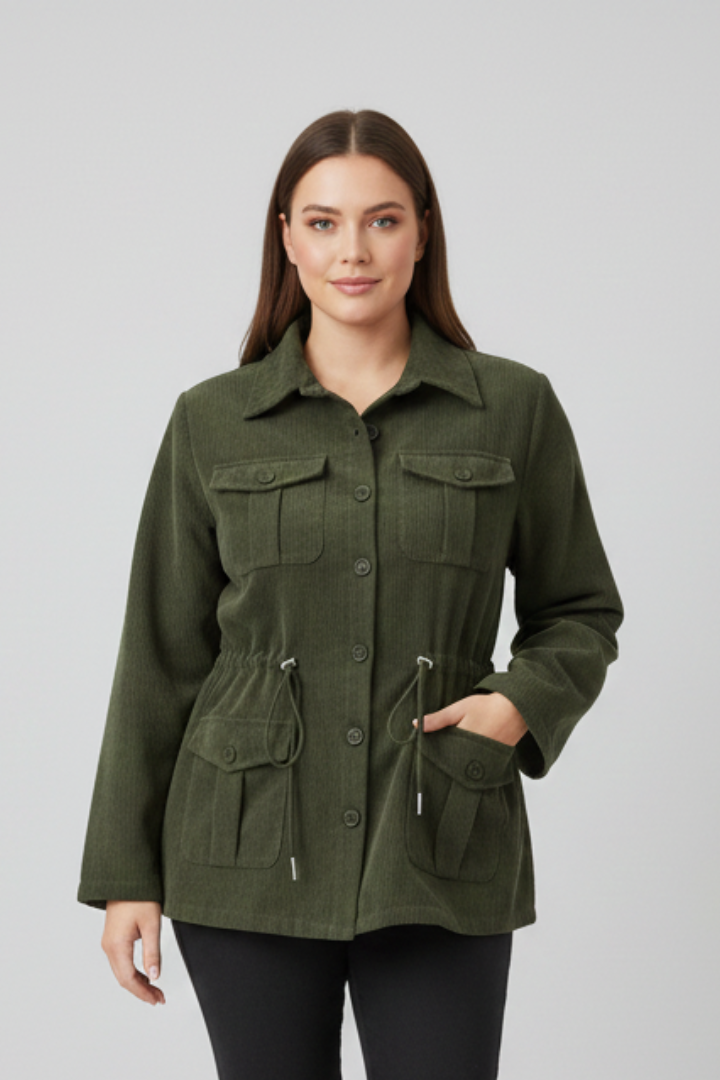 Women’s Jacket with Drawstring Waist and Buttons