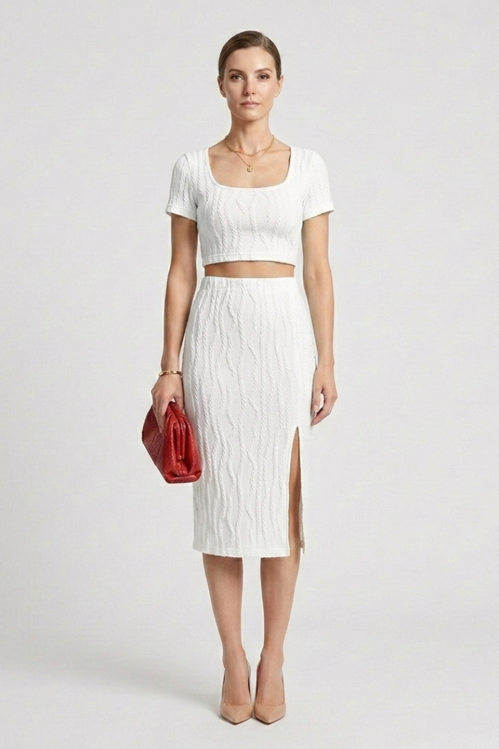 Women’s Crop Top and Maxi Skirt with Square Neck and Side Slit