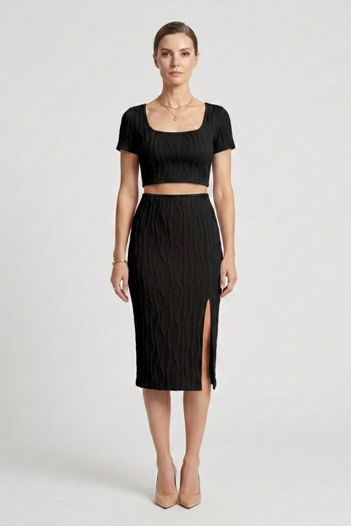 Women’s Crop Top and Maxi Skirt with Square Neck and Side Slit