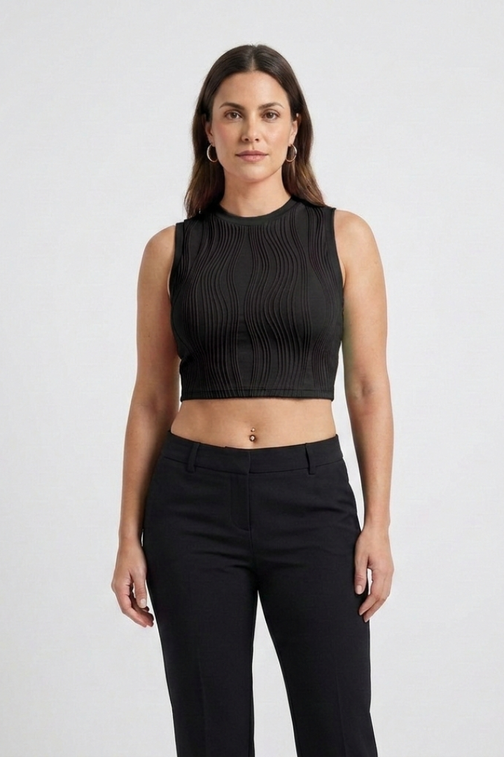 Women’s Crop Top with High Neck and Ribbed Surface