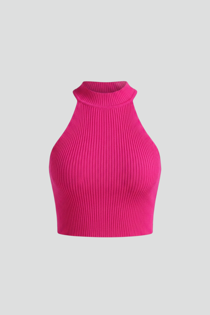 Women’s Crop Top with High Neck and Ribbed Surface