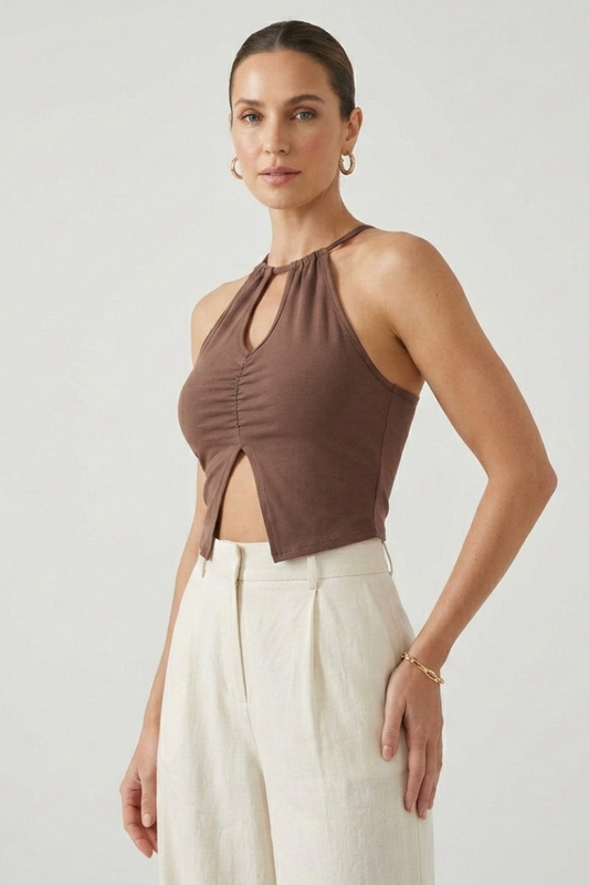 Women’s Crop Top with Keyhole Cut-Out and Ruching