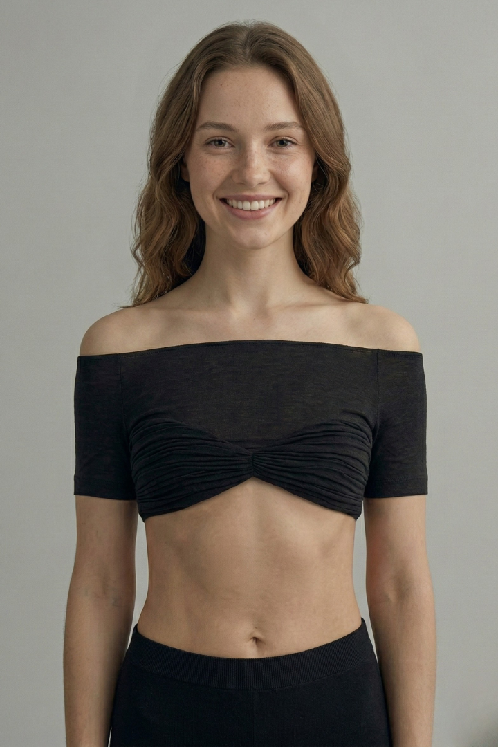 Women’s Crop Top with Off-Shoulder Neckline and Front Ruching