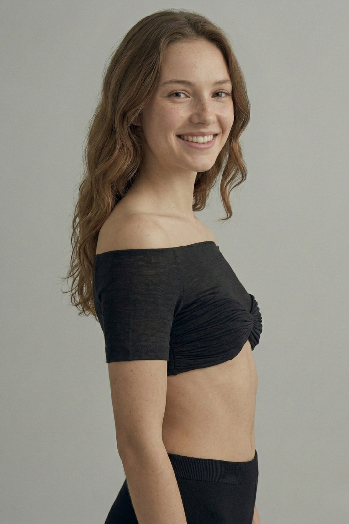 Women’s Crop Top with Off-Shoulder Neckline and Front Ruching
