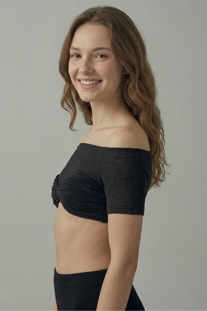 Women’s Crop Top with Off-Shoulder Neckline and Front Ruching