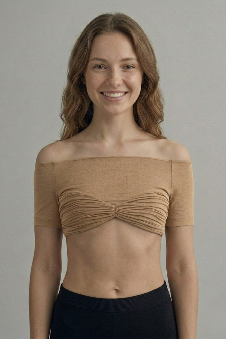 Women’s Crop Top with Off-Shoulder Neckline and Front Ruching