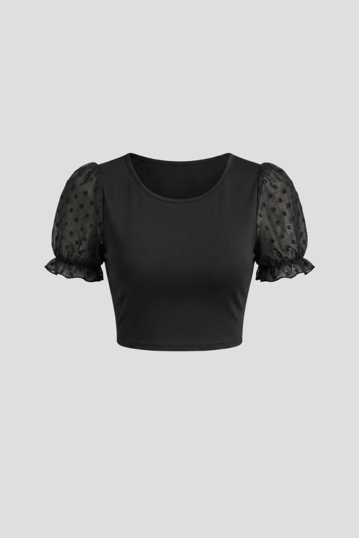 Women’s Crop Top with Puff Sleeves and Round Neck