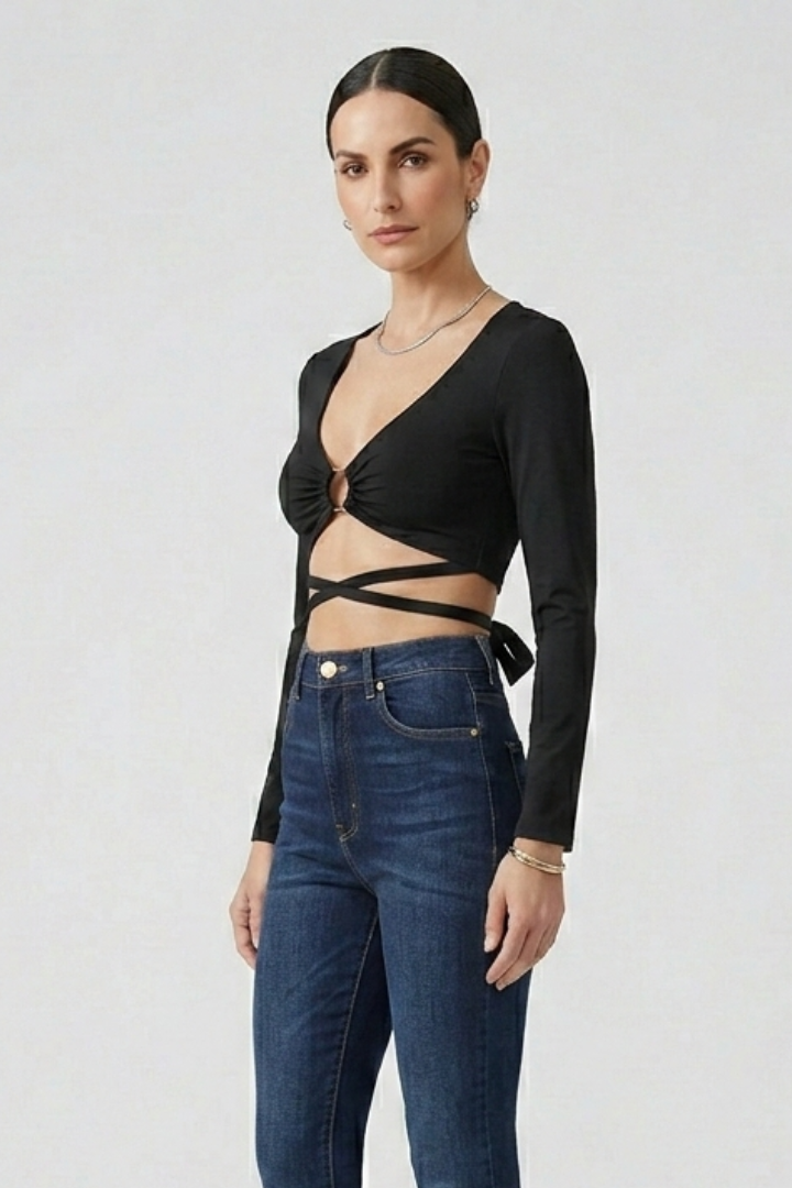 Women’s Crop Top with Ring Detail and Long Sleeves