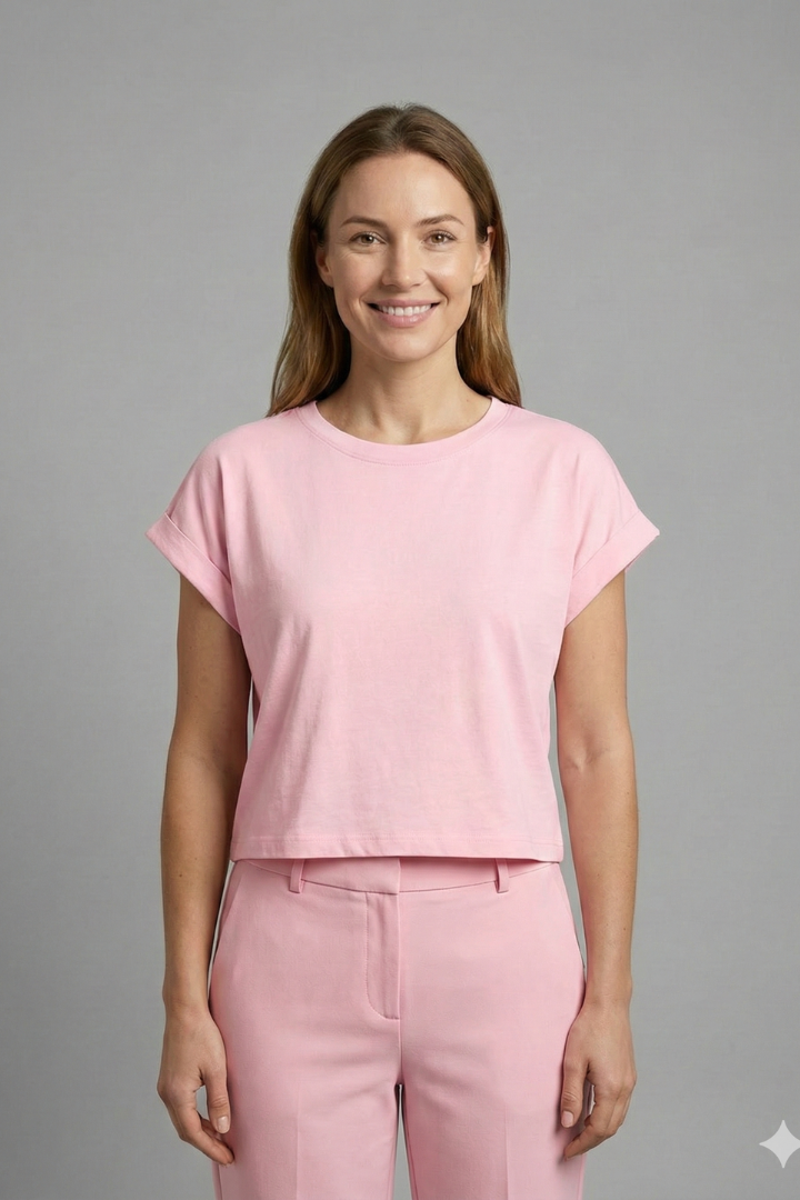 Women’s Crop Top with Round Neck and Cap Sleeves