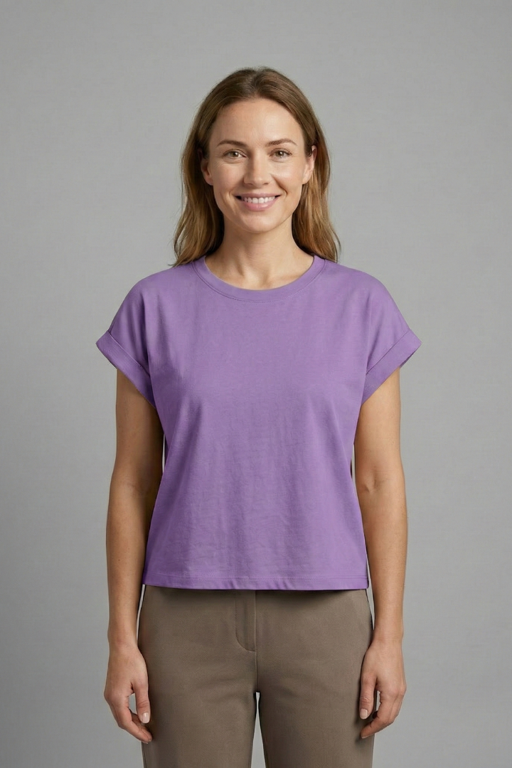 Women’s Crop Top with Round Neck and Cap Sleeves