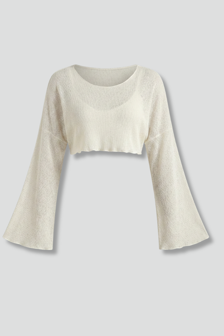 Women’s Crop Top with Round Neck and Long Sleeves