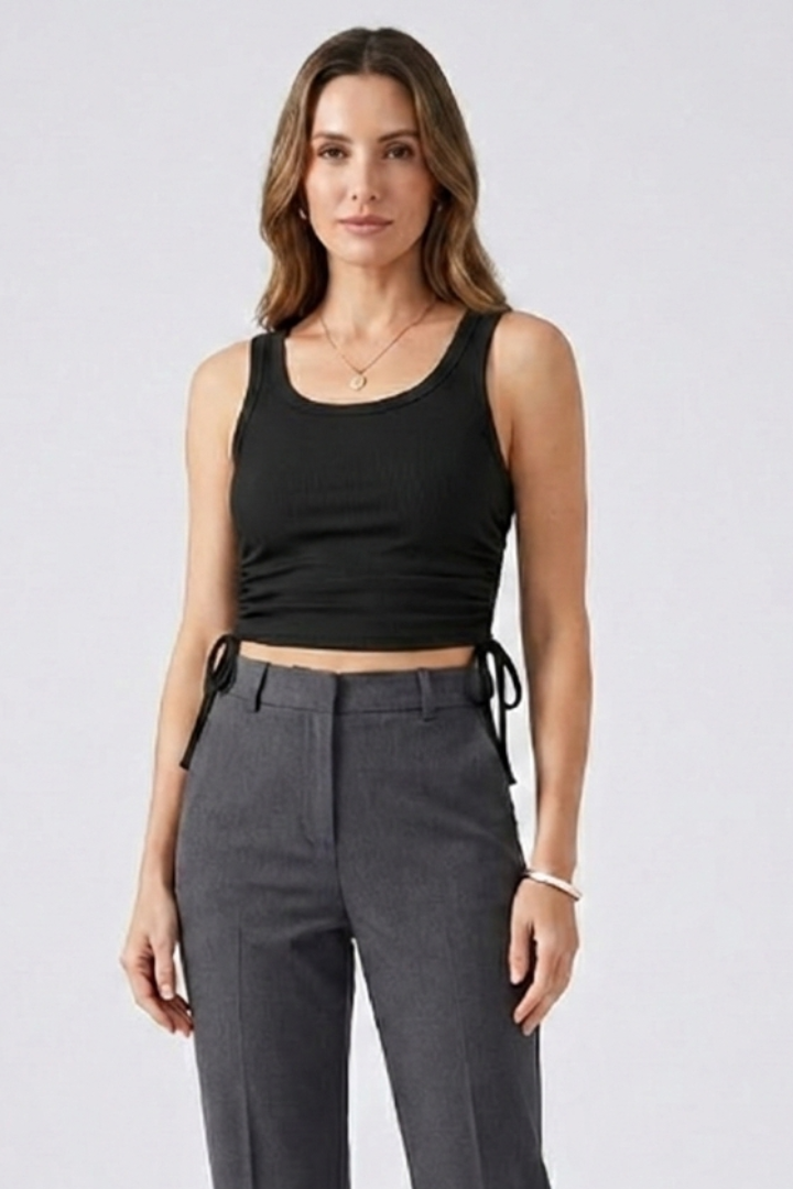 Women’s Crop Top with Side Ruching and Sleeveless Cut