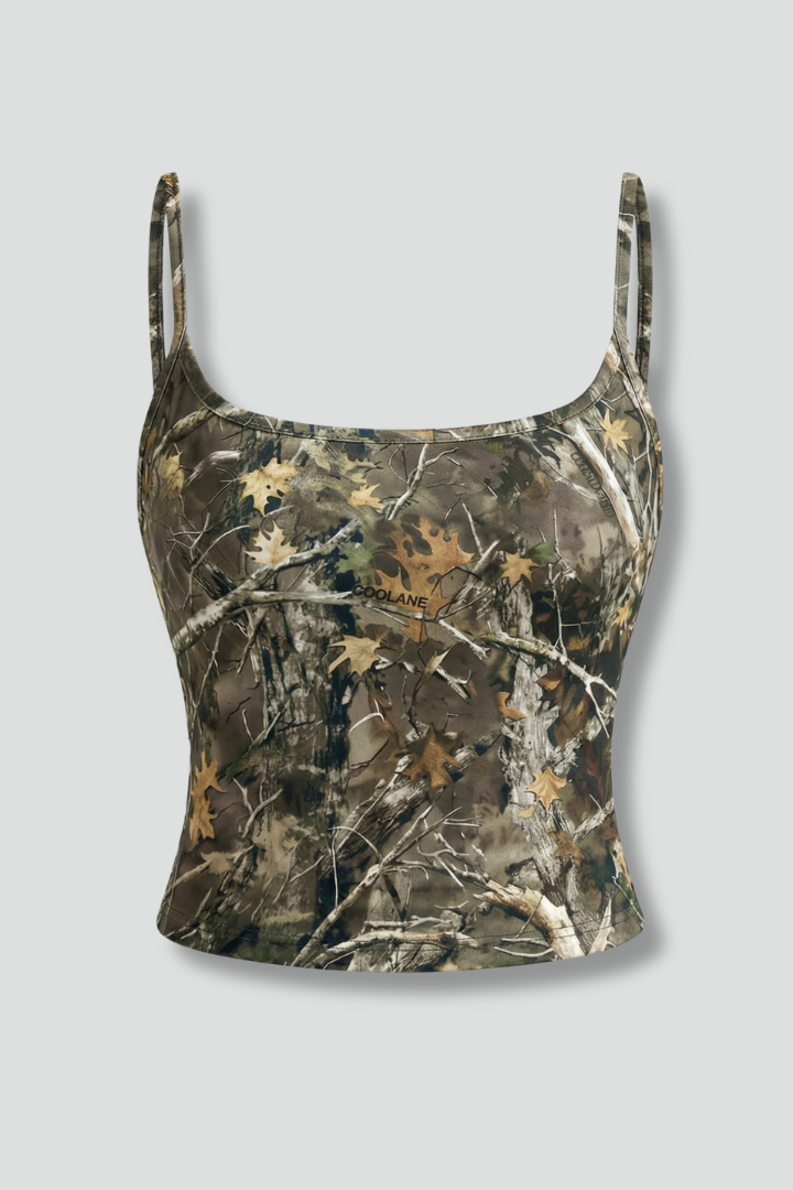 Women’s Crop Top with Square Neck and Camouflage Print