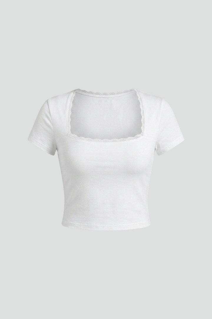 Women’s Crop Top with Square Neck and Trim