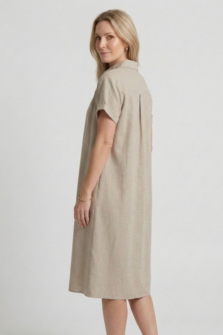 Women’s Dress with Button Placket and Short Sleeves