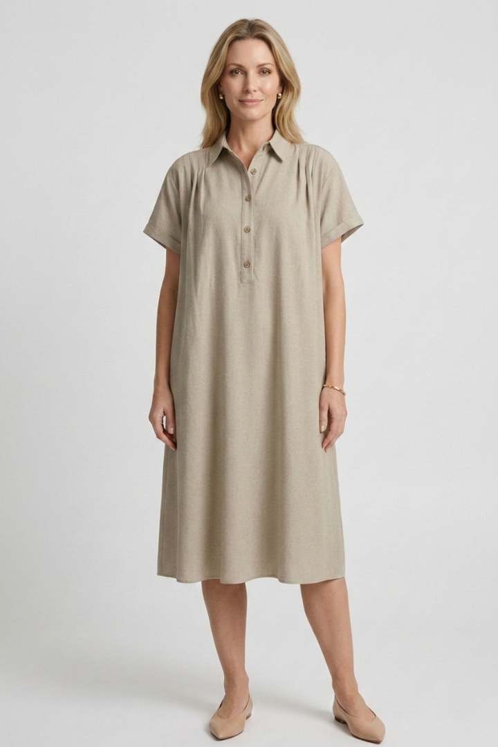 Women’s Dress with Button Placket and Short Sleeves