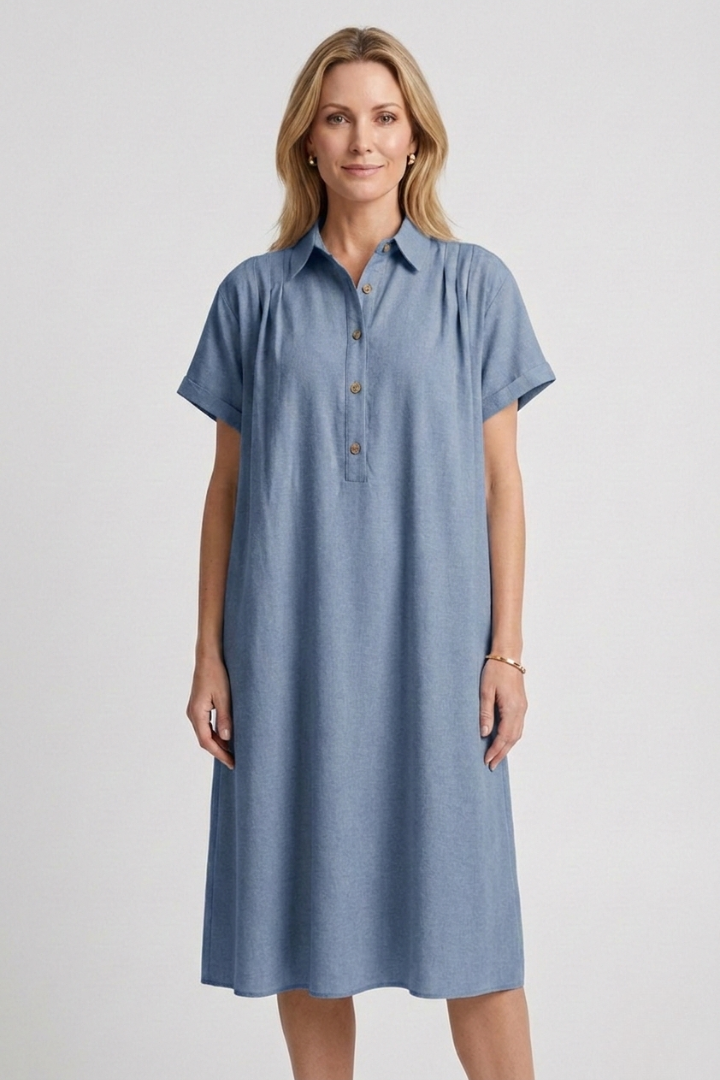 Women’s Dress with Button Placket and Short Sleeves