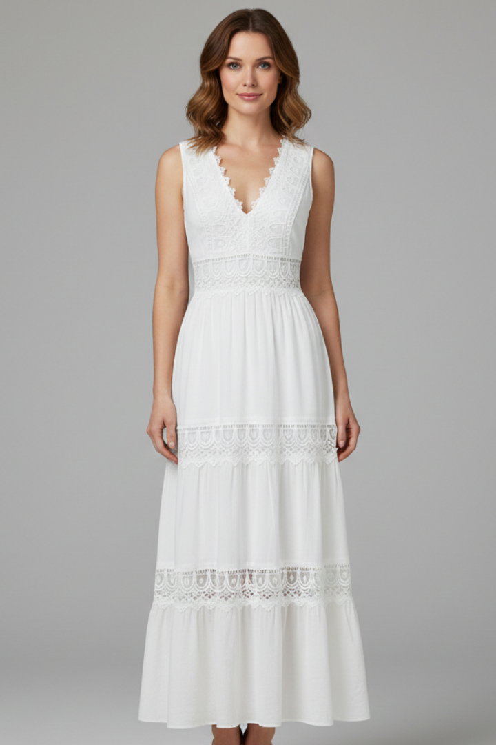 Women’s Dress with Appliques and Tiered Skirt
