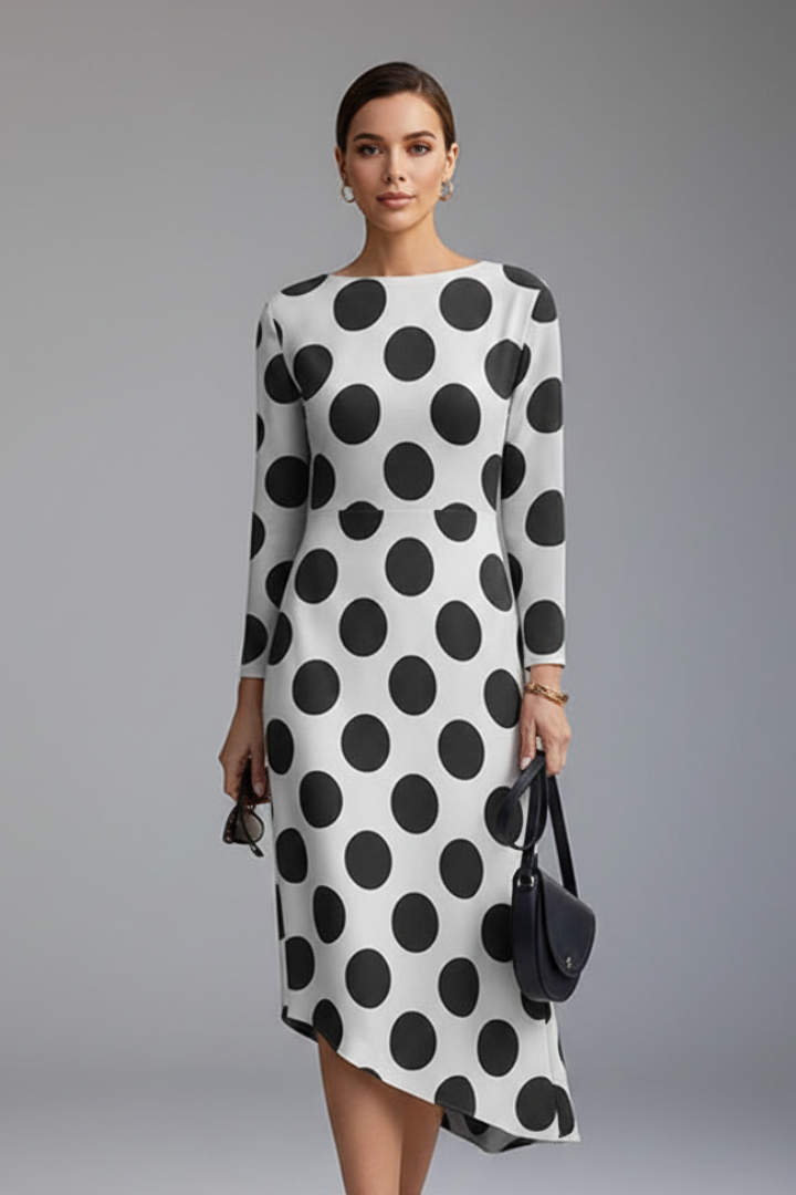 Women’s Dress with Long Sleeves and Irregular Printed Hem