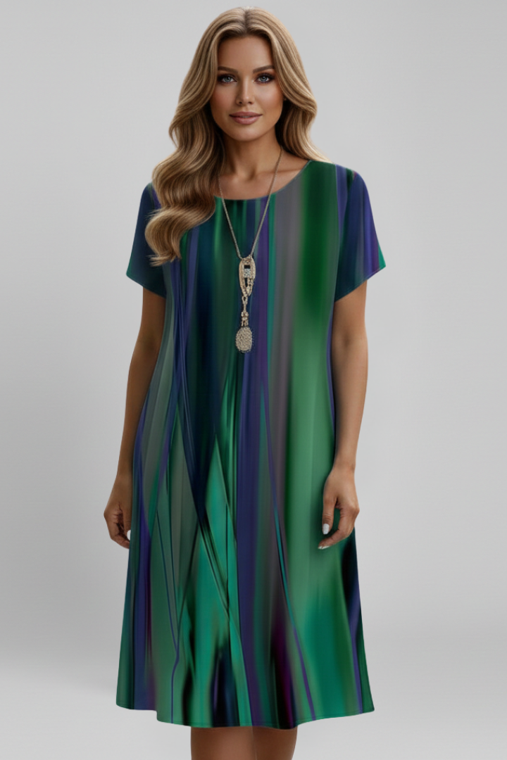 Women’s Dress with Round Neck and Short Sleeves