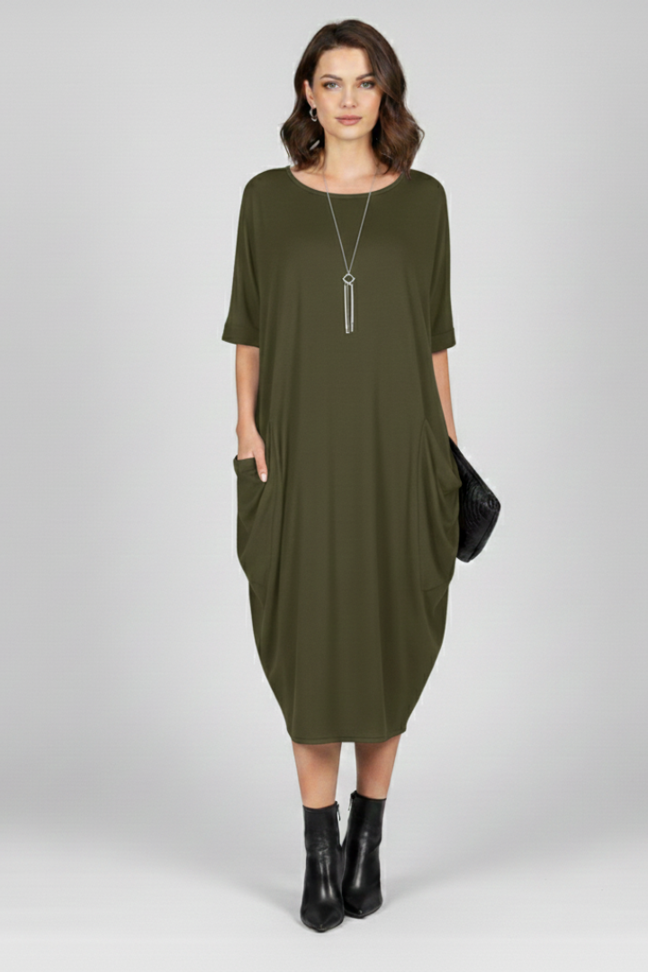 Women’s Dress with Round Neck and Short Sleeves