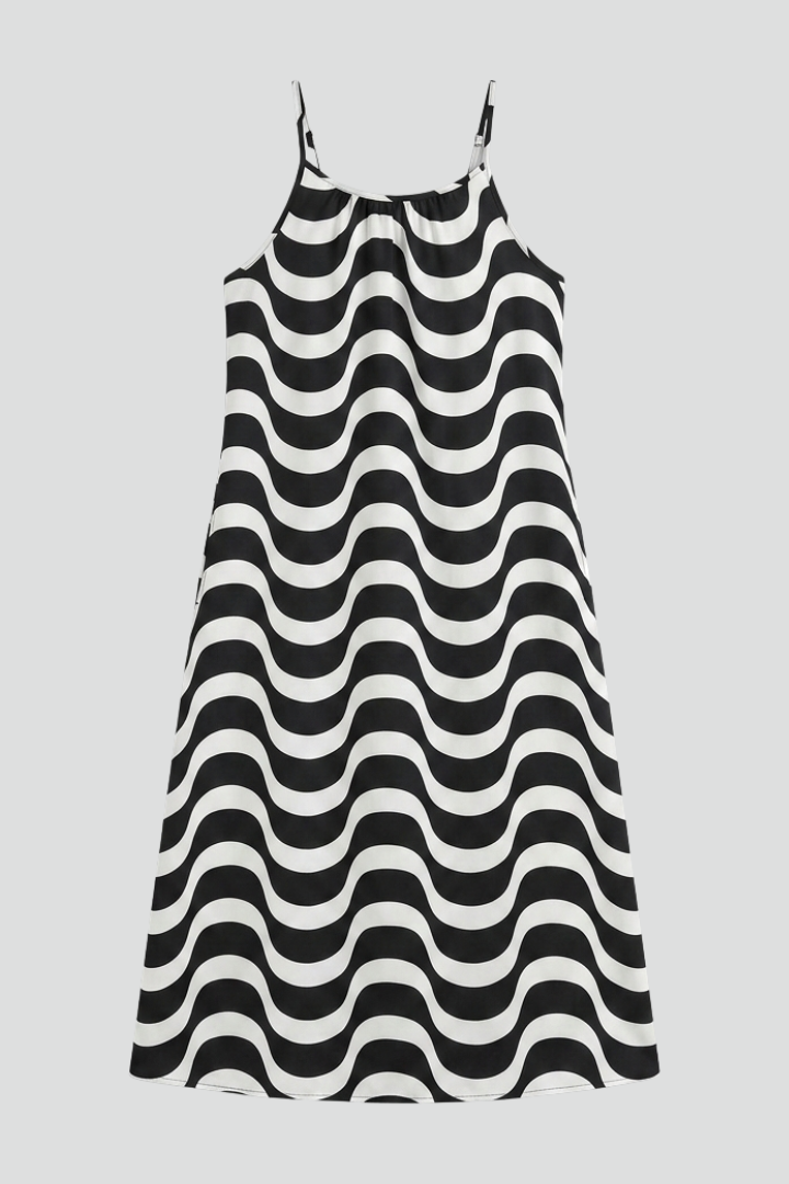 Women’s Dress with Spaghetti Straps and Wave Pattern