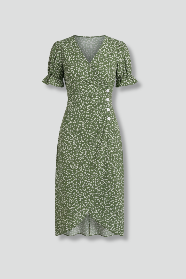 Women’s Dress with V-Neck and Button Front