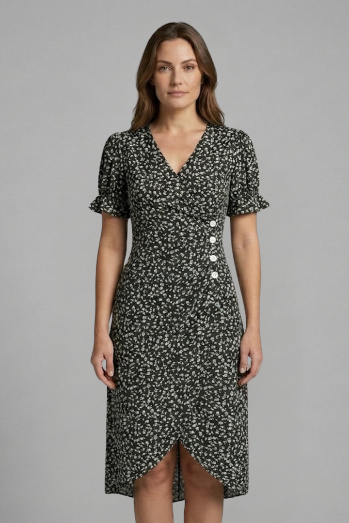 Women’s Dress with V-Neck and Button Front