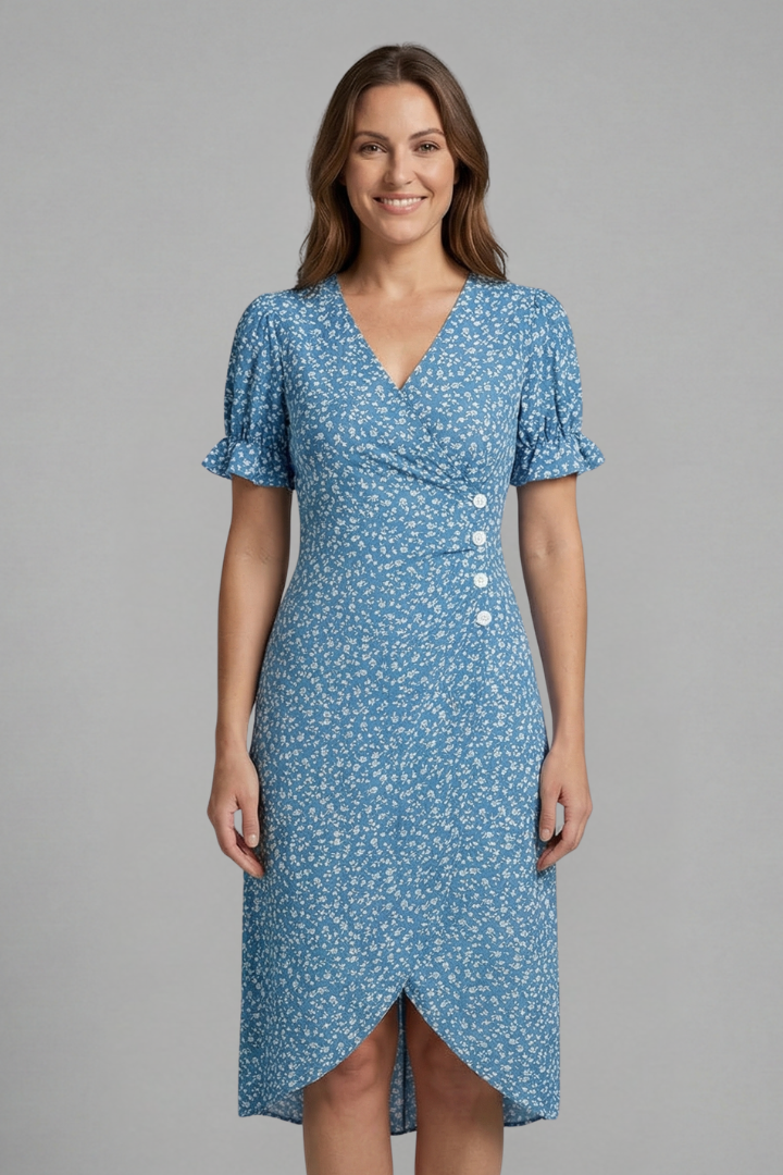 Women’s Dress with V-Neck and Button Front