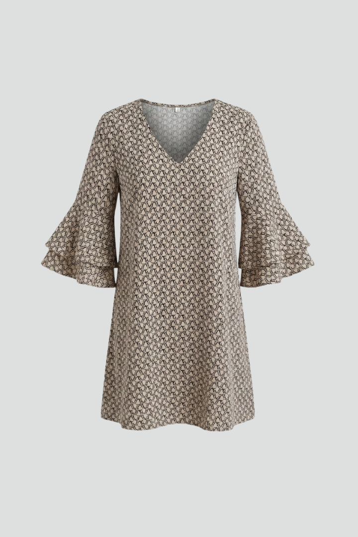Women’s Dress with V-Neck and Flared Sleeves
