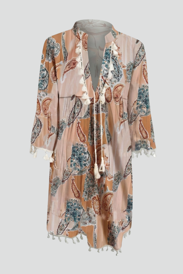 Women’s Dress with V-Neck and Ruffle Trim