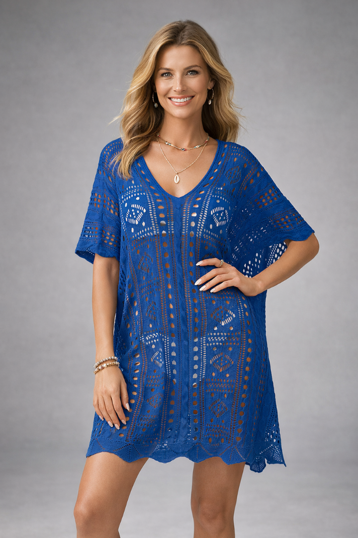 Women’s Dress with V-Neck and Short Sleeves