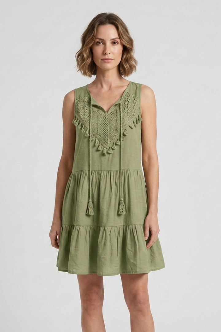 Women’s Dress with V-Neck and Tiered Hem