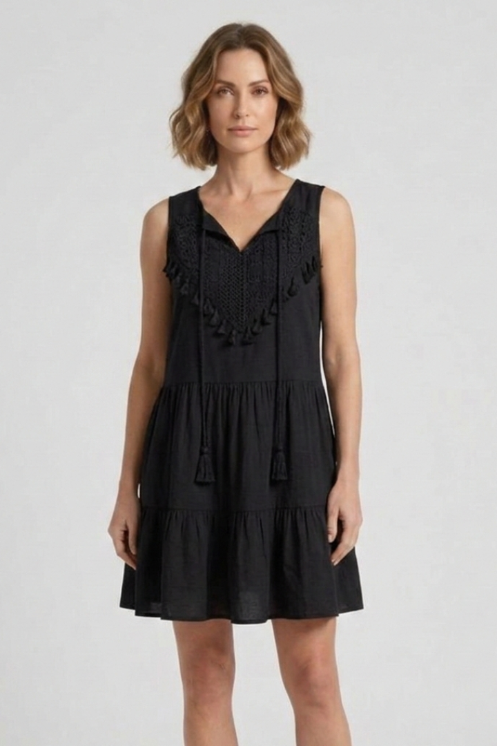 Women’s Dress with V-Neck and Tiered Hem
