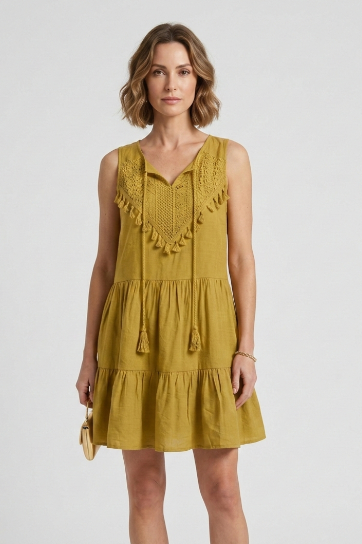 Women’s Dress with V-Neck and Tiered Hem