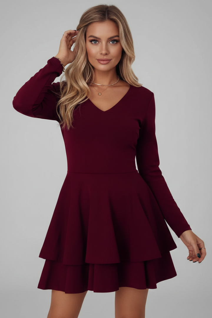 Women’s Dress with V Neck and Tiered Skirt