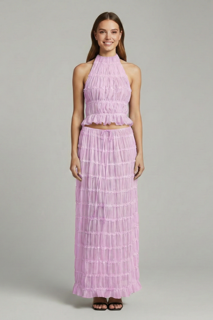 Women’s Halter Top and Maxi Skirt with Tie Back and Tiered Hem