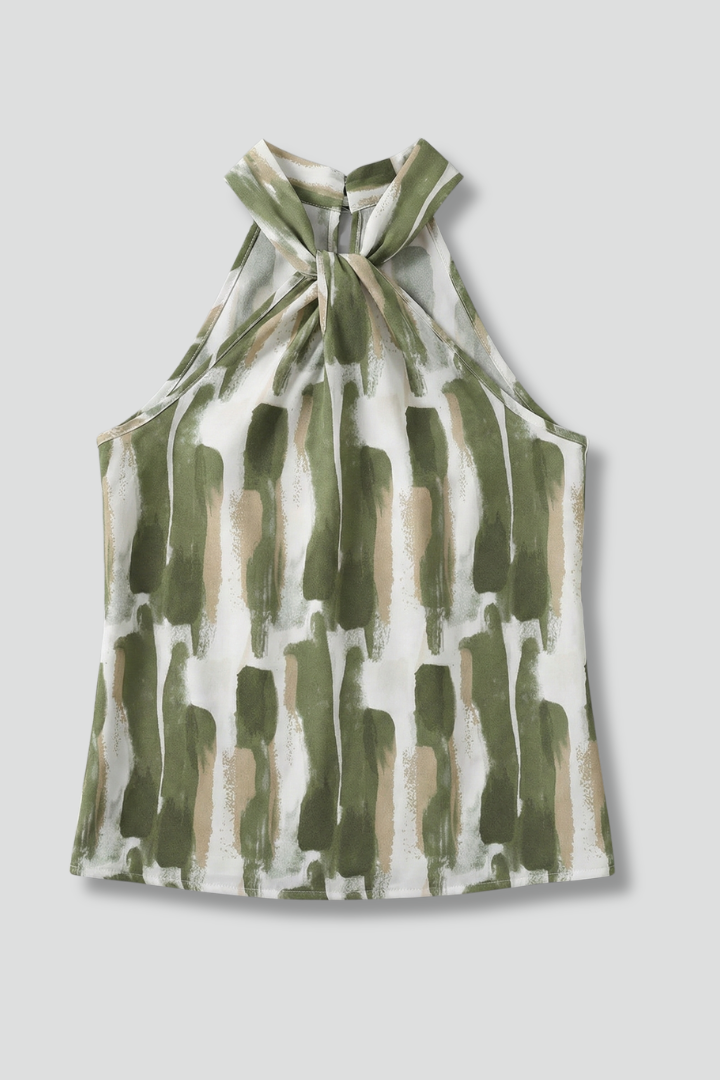 Women’s Halter Top with Tie Neck and Printed Surfacec