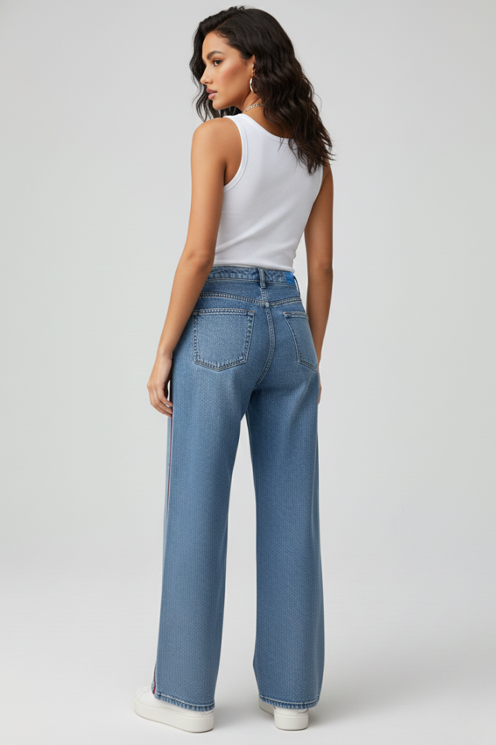 Women’s High-Waist Straight-Leg Trousers with Button Fly and Non-Stretch Surface