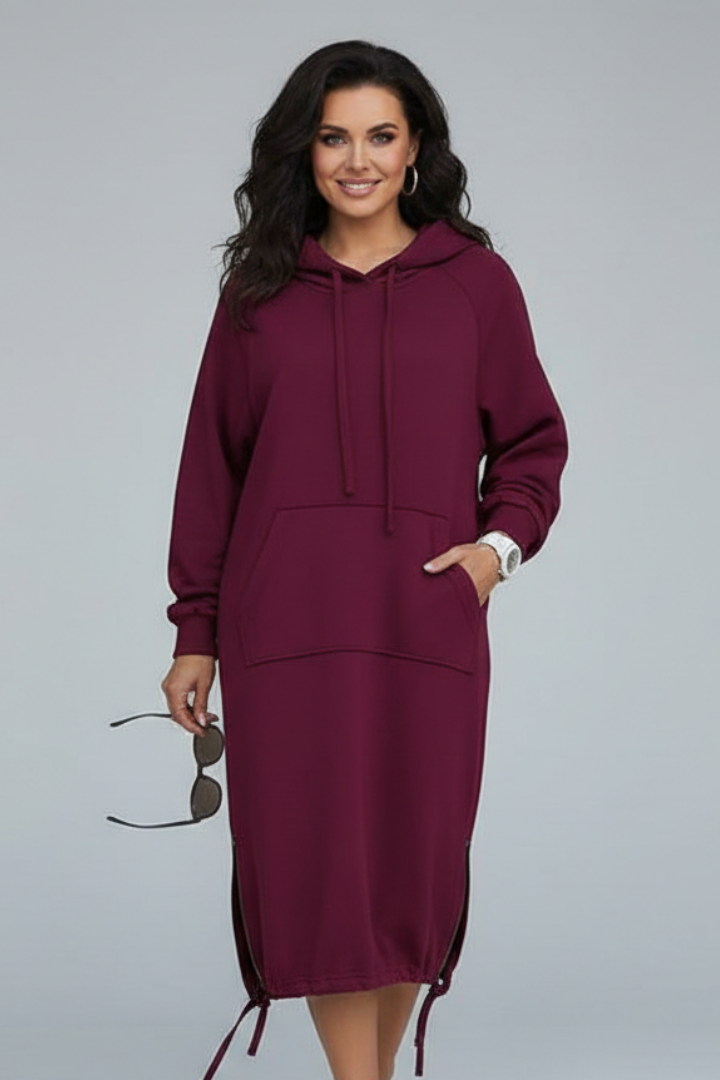 Women’s Hoodie Dress with Drawstring Hem and Kangaroo Pocket