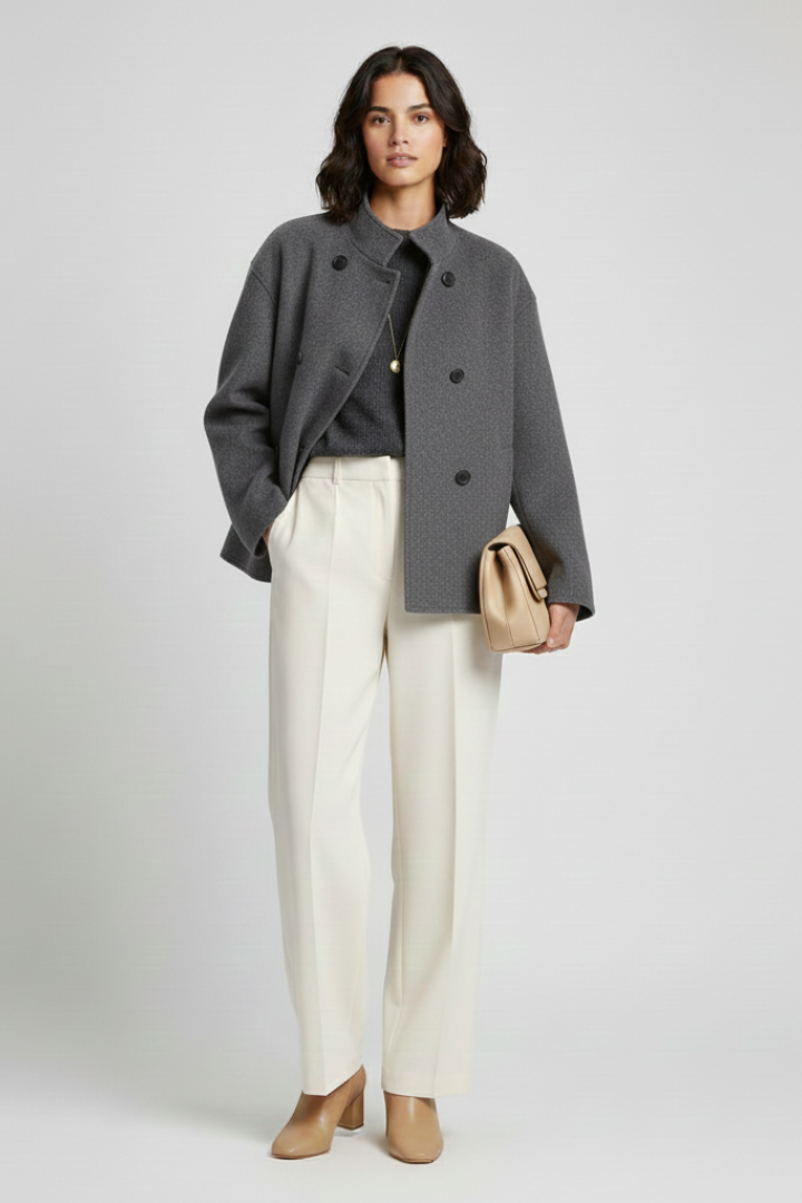 Women’s Jacket with Stand Collar and Button Closure