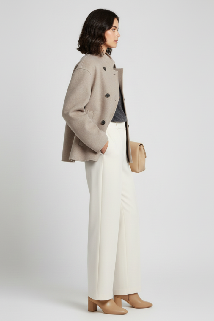 Women’s Jacket with Stand Collar and Button Closure