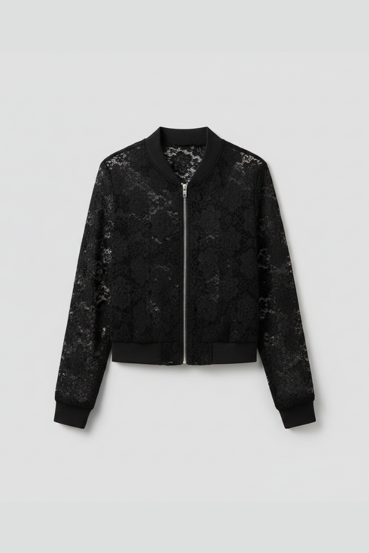 Women’s Jacket with Zip Fastening and-Look Surface