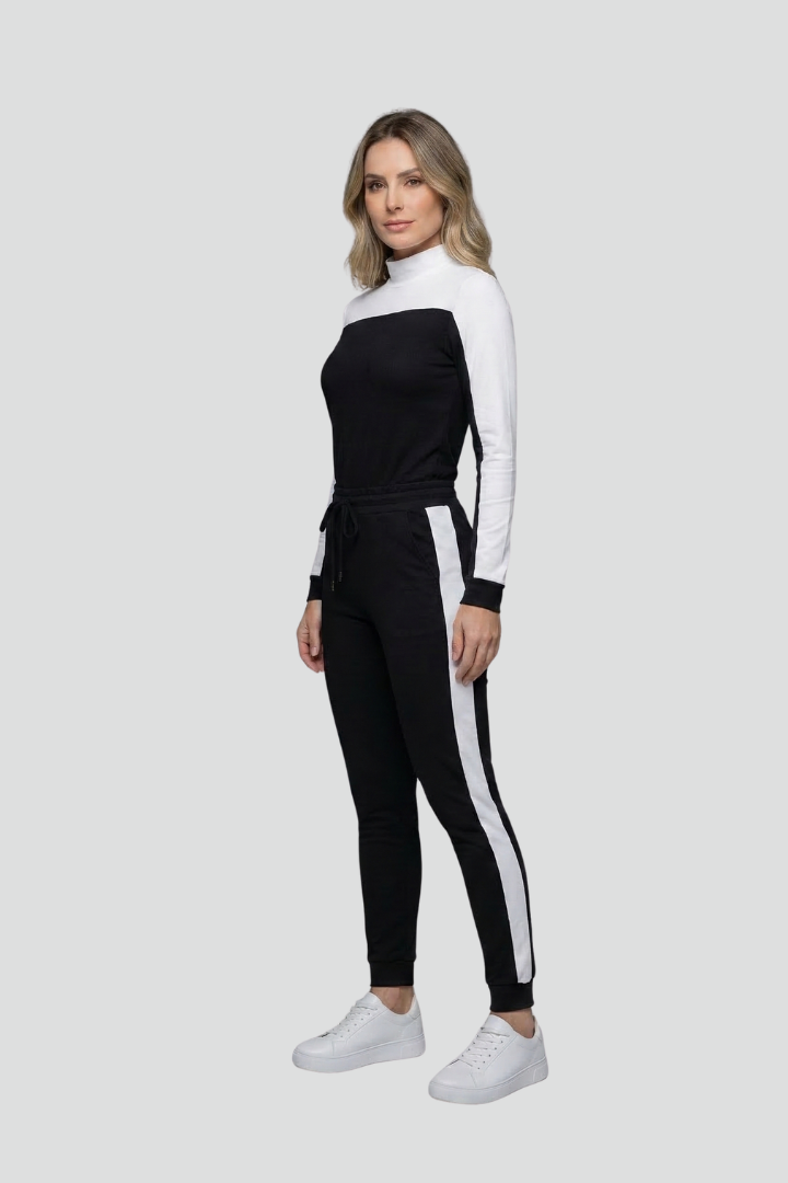Women’s Jumpsuit with Hooded Neckline and Side Stripes