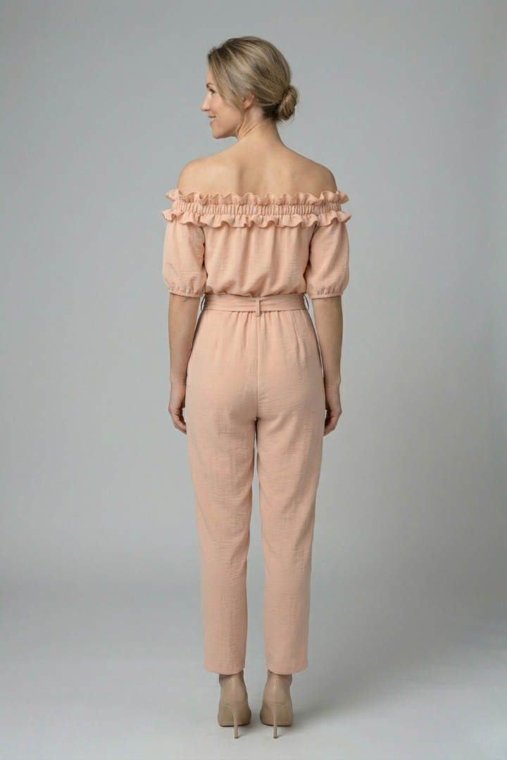 Women’s Jumpsuit with Off-Shoulder Neckline and Waist Tie
